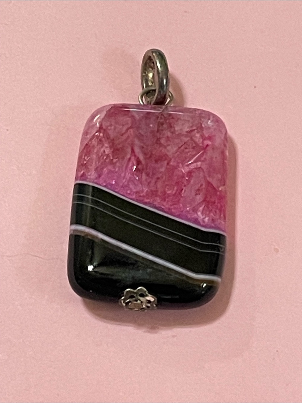 Druzy Geode Agate Stone Pendant Pink / Black #9490